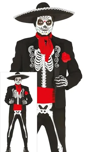 FIESTAS GUIRCA Mexikanisches Skelett Halloween Kostüm - Herren Mariachi Anzug für Tag der Toten, authentisches Design und perfekte Passform in Größe 52-54