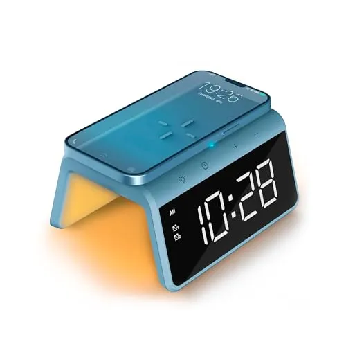 Caliber Digitaler Wecker mit Licht, dimmbarem Display, Doppelalarm & Quick Charge Ladestation, Für Kinder & Tiefschläfer, lauter Alarm, Digitale Uhr