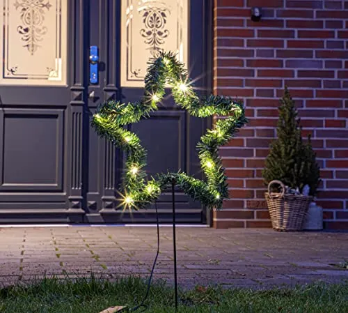 LED Garten Deko Stern mit Erdspieß - 35 cm - mit künstlicher Tanne beleuchtet - Weihnachten Winter
