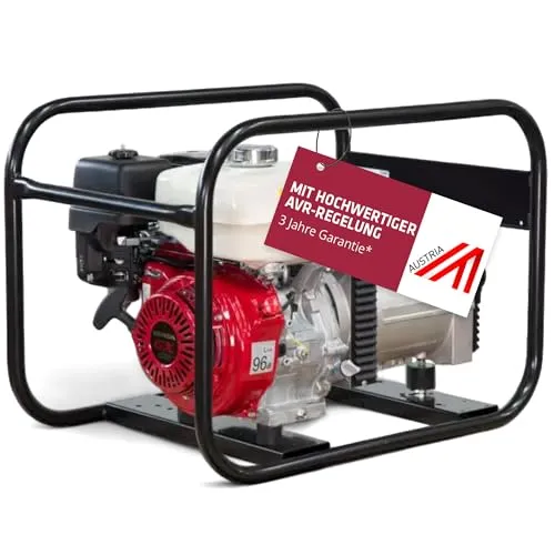 ELMAG SEB 4100W-AVR Benzin Stromerzeuger - Stromaggregate mit 5,8 kW 4-Takt-Motor, ideal für schwere Verbraucher. Lange Laufzeit von 2,7 Stunden und sichere AVR-Regelung für konstanten Betrieb.