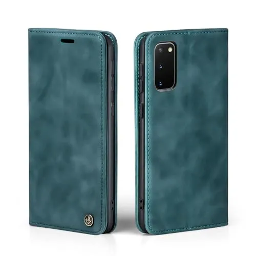 LBH Handyhülle für Samsung Galaxy S20 in Petrol Blau mit Karten- und Geldfach Smartphone Hülle mit Standfunktion Flip Case Schutzhülle Magnetverschluss Vintage