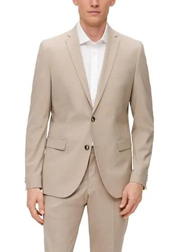 s.Oliver Herren 2140779 Business-Anzug Jacke, beige, Slim Fit - Elegante Anzugjacke für Herren mit Reverskragen und Pattentaschen, ideal für formelle Anlässe oder das Büro.