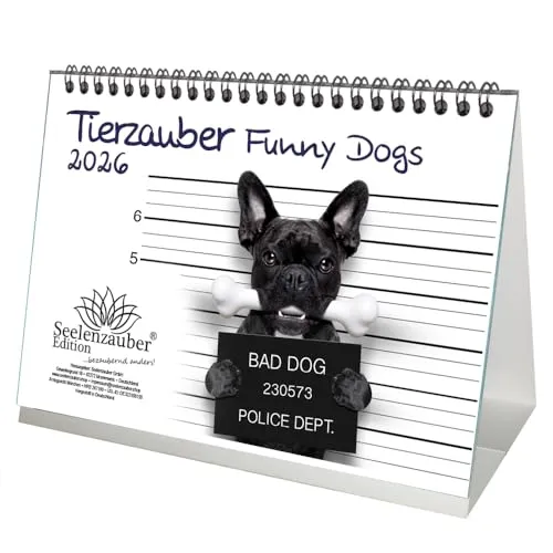 Tierzauber Funny Dogs DIN A5 Tischkalender für 2026 Hunde Welpen - Seelenzauber
