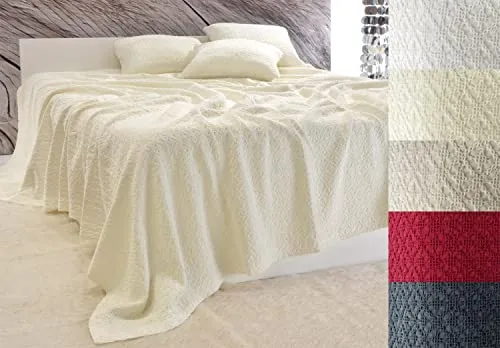 Wohnen & Accessoires GmbH & Co. KG Edle Tagesdecke Coimbra Bettüberwurf 180x260 bis 260x300cm - Überwurf Sofa Couch - Kreuzstich Ornamente - versch. Farben (Elfenbein, 240 x 260 cm)