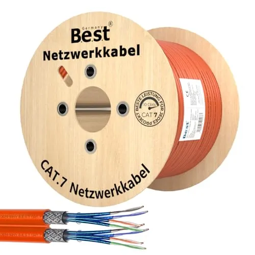 Germany B.e.s.t CAT 7 250M Duplex Netzwerkkabel Verlegekabel Kupfer LAN Kabel Ethernetkabel S/FTP 10 Gbit/s Kat 7 reines Kupfer Datenkabel PoE+ LSZH Datenkabel