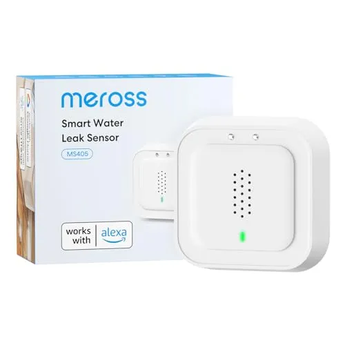 Meross Smart Wassermelder | Hub benötig | Wasserlecksensor WLAN 0,3 mm Erkennung | bis 100dB Sensor & APP & Hub-Alarm | Smart Wasseralarm Melder für Küche, Badezimmer, Keller
