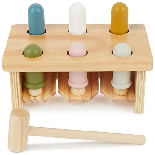 Bieco Baby Hammerspiel ab 1 Jahr - Holz Motorik- und Aktivityboard - Klopfspiel mit Hammerbank - Montessori