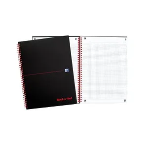 OXFORD Collegeblock Black n'Red Spiralbuch kariert DIN A4 ohne Rand, 1 Block