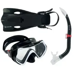 Aqua Lung Hero Schnorchel Set für Kinder (25-31 S/M) - Schnorchelset mit ergonomischer Maske aus antiallergischem Silikon für optimalen Sitz und Sichtfeld. Inkl. Flossen mit wachsendem Fußteil für langanhaltenden Spaß beim Schnorcheln.