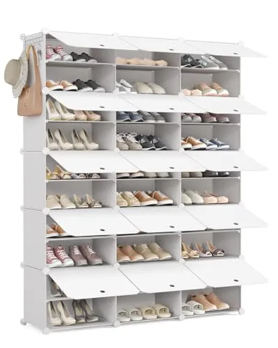 Mondeer Schuhregal, Kunststoff Schuhschrank 10 Ebenen, Schuhregal Organizer hält 60 Paar Schuhe Platzsparendes, für Flur Schlafzimmer Wohnzimmer Eingang (Weiß)