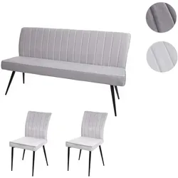 Esszimmer-Set HWC-K16, 2er-Set Stuhl+Sitzbank - Elegante Essgruppe aus Samt und Metall, ideal für Esszimmer oder Wohnzimmer. Bequeme Formgebung mit Ziernähten und max. Belastbarkeit von 140 kg pro Stuhl.