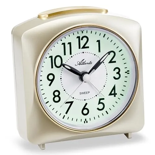 Atlanta Wecker ohne Ticken geräuscharm mit Licht Snooze Crescendo Quarz Analog - 2128 (Gold)