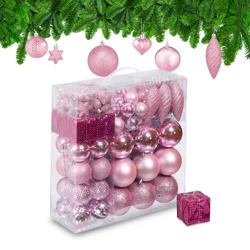 Weihnachtskugeln 110er Set in pink von Relaxdays