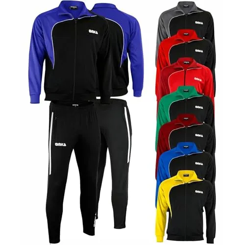 OMKA Jogginganzug Trainingsanzug mit Microfleece-Innenseite – Sport- & Freizeitanzug - Reißverschluß & Stretch am Bein für Schienbeinschoner – 4 Reißverschluss-Taschen, Trainingsjacke & Sporthosen Set