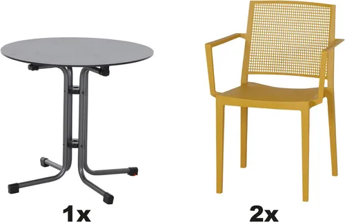 Siena Garden Gartensessel Square Sessel Set mit Tisch Ø 80 cm - Praktisches 2er Set mit stapelbaren Sesseln und einem eleganten Tisch. Witterungsbeständig und pflegeleicht – ideal für deinen Garten oder Balkon.