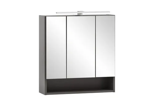 XORA Spiegelschrank VILLACH - B/H/T ca. 60,00x64,00x20,00 - Moderner Xora Spiegelschrank 'VILLACH' in graphitgrau. Mit drei Spiegeltüren und integriertem Lichtmodul bietet er viel Stauraum für Pflegeprodukte und schafft Ordnung in kleinen Bädern. Maße: 60 x 64 x 20 cm.