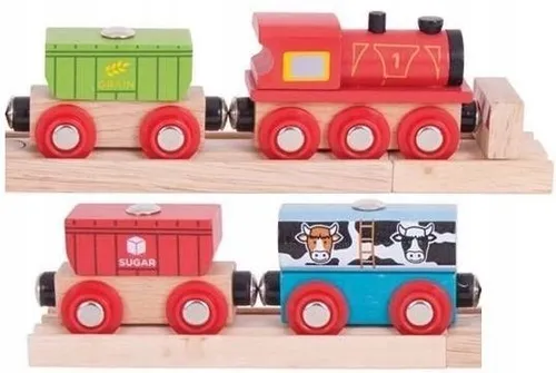 Bigjigs Rail Holzeisenbahn Zug Set Zucker Milch Getreide mit Schienen Bjt470