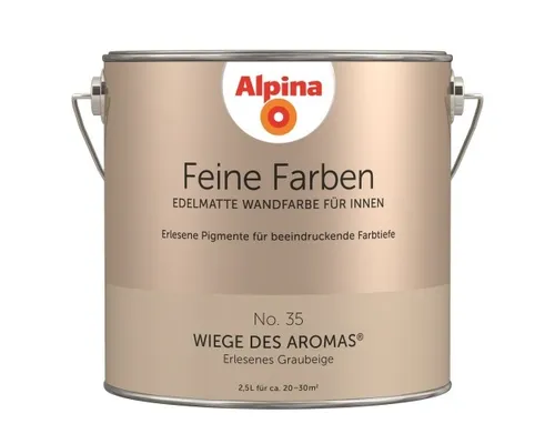 ALPINA Feine Farben Wandfarbe in natürlichem Beige 2,5L - Farben für den Innenbereich, wasserbasierte, algenreistente Farbe mit mattem Glanz – ideal für ein gemütliches Esszimmer.