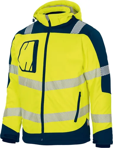 vizwell Softshelljacke Herren Warnschutz Winter-Softshelljacke Arbeitsjacke mit Kapuze robust, wärmend und zertifiziert