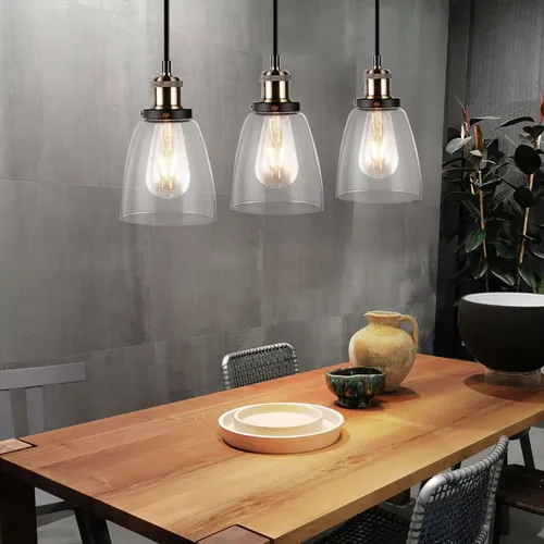 Pendelleuchte Hängelampe 3er Set E27 Metall Glas für Esszimmer - Elegante Hängelampe im modernen Design für stilvolle Esszimmer. Mit hochwertigem Glas und Metall bietet sie eine ansprechende Lichtquelle für jeden Raum.