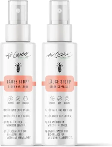 Air Creative - Läuse Abwehrspray für Kinder - dermatologisch getestet - pflanzliches Läusespray mit Geraniol, Lavendelwasser & Bio-Arganöl das schützt & das Kämmen erleichtert 200 ml (2er Pack)