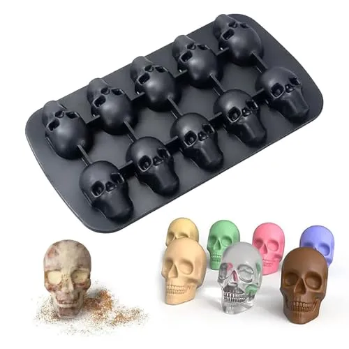 Stück Totenkopf Silikon Eiswürfelform, Totenkopf Schokoladenform Silikon, 3D Skull Eiswürfelformen, 3D Halloween Silikonform Pralinen, für Eiswürfelformen für Whisky, Cocktails, Getränke 1