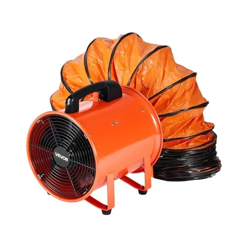 VEVOR Bauventilator 365-W-AC-Motor Baugebläse 2810 U/min Baulüfter Gebläse 1214 L/s (2574 CFM) Axiallüfter 10 m Schlauch Axialgebläse 79 dB Geräuschpegel Industrielüfter IP44
