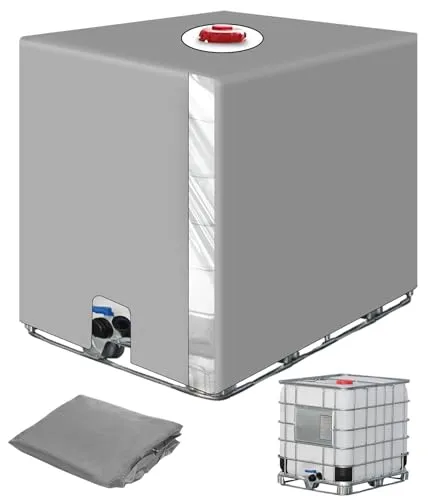 SOBEAU IBC Tank Abdeckung 1000L, IBC Container Zubehör, Wassertank Abdeckplane mit Transparenter Folie, Anti-UV Schutzplane Regenwassertank Abdeckung, IBC Wassertank Abdeckung, Grau
