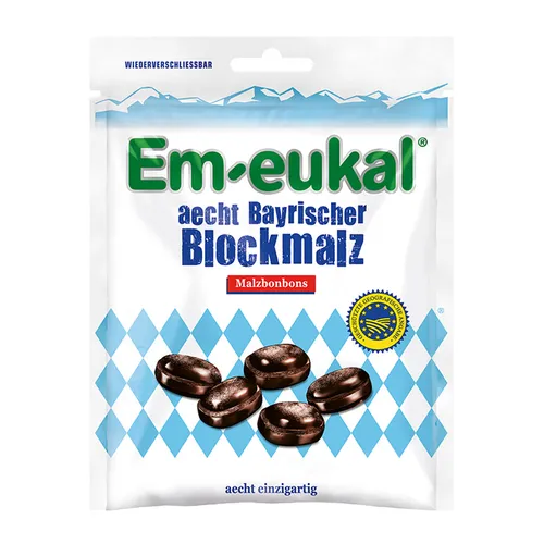 Dr. C. SOLDAN EM-EUKAL Bonbons - aecht Bayrischer Blockmalz - Arzneimittel mit geschützter geographischer Angabe, traditionell in Bayern hergestellt und in praktischer Bonbonform für Genuss und Erleichterung.