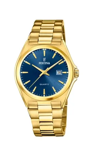 Festina Herren Analog Quarz Uhr F20555/4 - Armbanduhren für Herren, elegante Edelstahl-Uhr mit blauem Ziffernblatt und Saphirglas, ideal für den Alltag und jede Gelegenheit.
