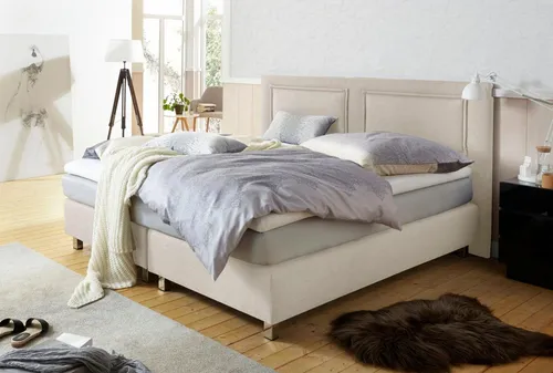 Beige Boxspringbett 140x200cm mit Topper und Zierkissen von Westfalia