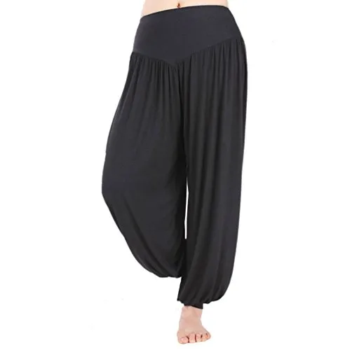 HOEREV Super weiche Modal Spandex Harem Yoga Pilates Hosen, Gr.-Large,Schwarz
