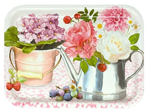 Lashuma Rechteckiges Tablett zum Servieren, Melamintablett bunt Design: Pfingstrose, Teetablett 31x23 cm