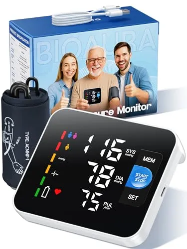 Blutdruckmessgerät Oberarm, Laut Sprachansage Blood Pressure Monitor, Mit LED-Digitalanzeige Geeignet für Oberarmumfang von 22–42 cm, Zeichnet 3 * 199 Benutzerdaten Auf, Typ-C-Aufladung