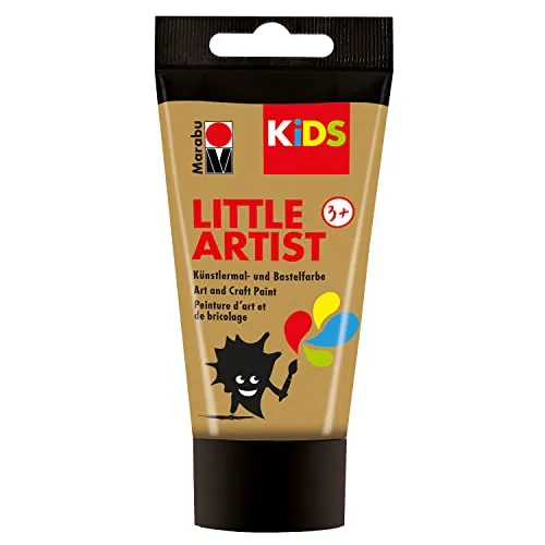 Marabu KiDS Little Artist 75 ml, Gold, Künstlermal- und Bastelfarbe für Kinder ab 3 Jahren, Kindermalfarbe auf Wasserbasis, auswaschbar, Made in Germany, vegan, glutenfrei, 03050002084