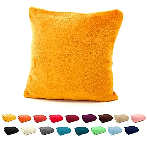 heimtexland ® Flanell Kuschel Kissen Super Soft Dekokissen Plüsch Typ380 Kissenhülle Safran 48x48 cm