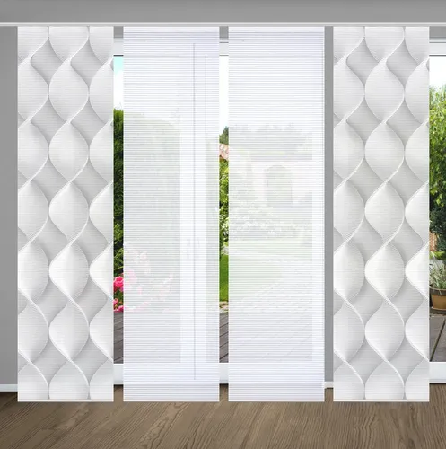 HOME in green Schiebegardine LAMIRA, 4er Set in Bambusoptik - Gardinen aus 100% recyceltem Polyester, halbtransparent und ideal für Sichtschutz sowie Raumteilung, flexibel einsetzbar mit Paneelwagen Aufhängung.