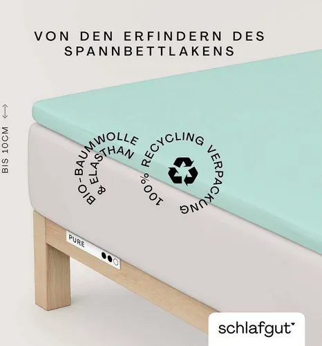 Schlafgut Topper-Spannbetttuch Pure Mintgrün - Bettlaken, 180-200 x 200-220 cm, AZO-frei und Oeko-Tex® zertifiziert, bügelfrei und hautfreundlich für einen angenehmen Schlaf das ganze Jahr über.