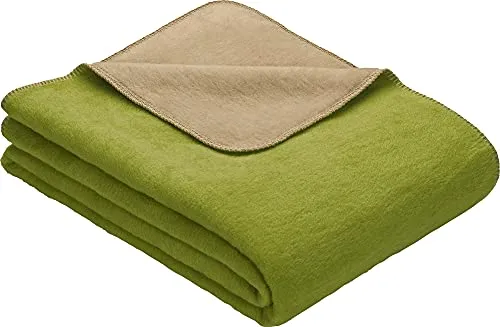 Erwin Müller Wohndecke Matera, Wolldecke grün/Sand Größe 100x150 cm - weich, temparaturausgleichend, atmungsaktiv, hautfreundlich