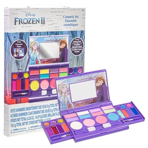 Disney Frozen All-in-One Kids Kosmetik Kompakt Set Waschbarer Lippenglänz, Augenschimmer Wange Schimmer Pinsel Buntes Schönheitsset für Mädchen Kinder Kleinkinder Alter 3+ von Townley Girl