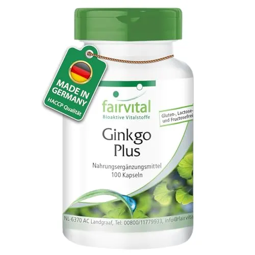 fairvital Ginkgo Plus, 100 Kapseln, mit Cholin, Alpha-Liponsäure, Piperin uvm., qualitätsgeprüft und hochdosiert, 100% vegan, Made in Germany