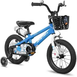 JOYSTAR Pluto 14 Zoll Kinderfahrrad mit Stützrädern und Korb, blau