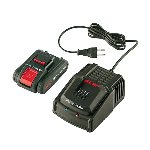 Akku-Starter-Set Easy Flex 20 V inkl. Ladegerät und 2,5 Ah Akku - Batterien für Rasenmäher, mit Li-Ionen-Technologie für hohe Lebensdauer und nur 350 g Gewicht – ideal für alle AL-KO EasyFlex-Produkte.