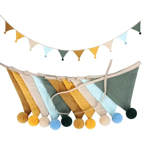 Cozary Wimpelkette Kinderzimmer, Wimpel Stoff Kinderzimmer, Girlande Mädchen Jungen Kinderzimmer Dekoration für Babybett, Party, Geburtstag