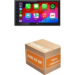 JUST SOUND Autoradio Einbauset für Audi A3 8P mit JVC KW-M695DBW - Komplettes 2-DIN Autoradio Einbauset für Audi A3 8P (2003-2013) mit JVC KW-M695DBW: DAB+, Wireless Apple CarPlay und Android Auto für moderne Konnektivität ohne Kabelsalat.