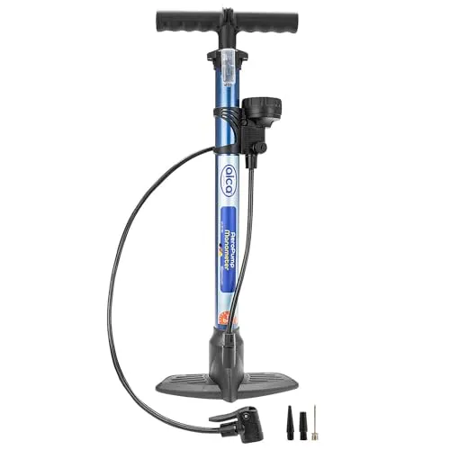alca AeroPump Hochleistungs-Handpumpe mit Manometer - Pumpen für Autos, Fahrräder und Bälle - 11 bar Handluftpumpe mit präzisem Manometer und robustem Stahlzylinder für zuverlässige Leistung.