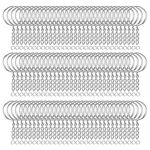 HAUTOCO 100Stück 25mm Schlüsselringe mit Kette und Biegeringen, Schlüsselanhänger-Kit, für DIY Schlüssel Handwerk, Schlüsselanhänger Zubehör, Schmuckherstellung (Silber)