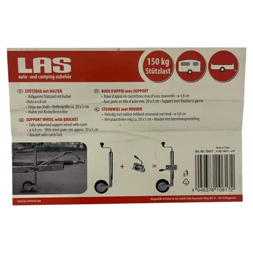 Stützrad mit Halter 48mm Vollgummirad LAS - Robustes Stützrad mit Halter für einfache Handhabung, ideal für Anhänger und Gartenfahrzeuge.