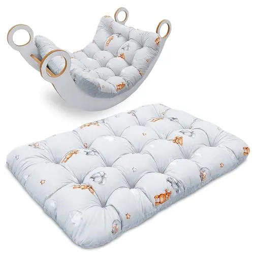 Krabbeldecke für Baby Kissen für Kletterbogen 70x110 cm - Bodenkissen Kinder Matte für Montessori Spielbogen Wippe Kletter Bogen Polster Spieldecke für Kinderzimmer Oeko-Tex Teddybären