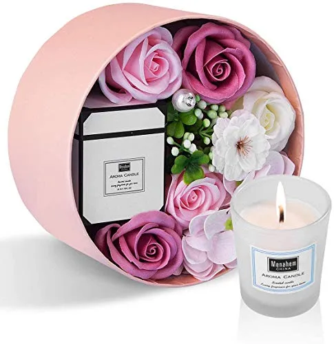 ANBET Frauen Seife Künstliche Blumen Rosen Runde Box mit Duftkerzen Aromatherapie Bad Geschenk Muttertag Weihnachten Jubiläum Valentinstag Lehrertag Geburtstag Jahrestag Geschenk für Sie